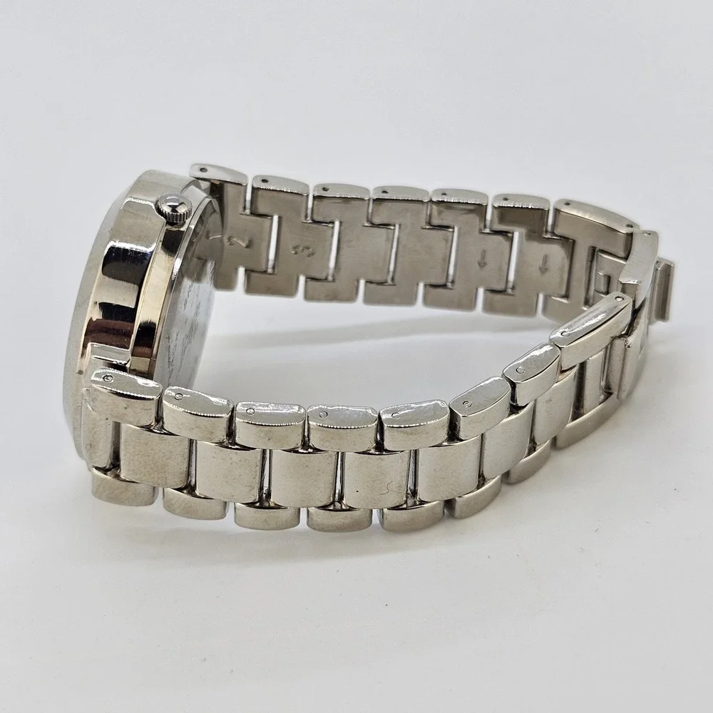 Women Watch 38MM Burgundy Dial Charms on Dial Gray Metal Bands 6.5